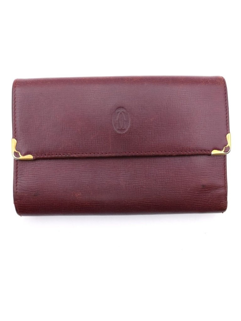 Cartier Must Line Gold Bifold Leather Wallet Red
